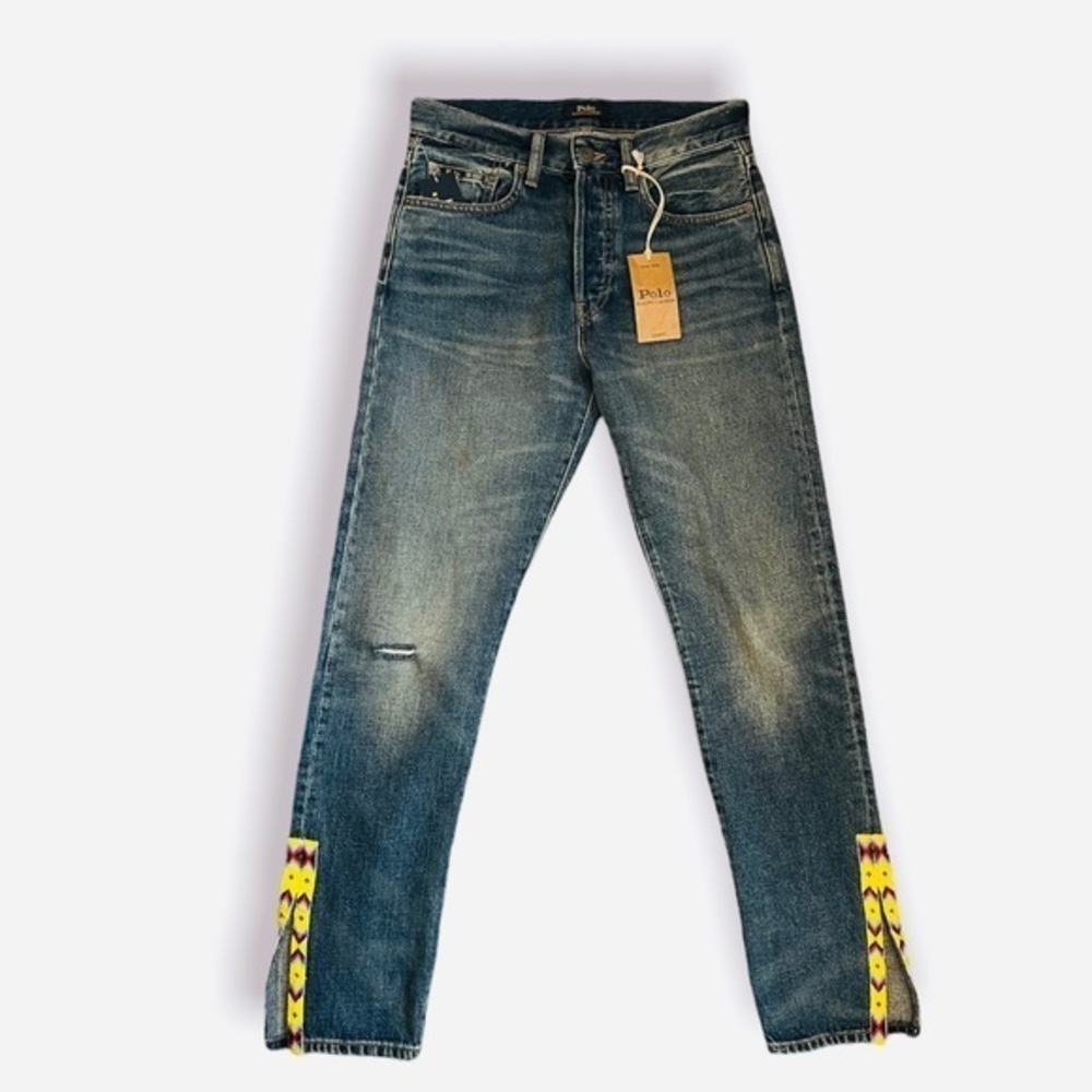 POLO RALPH LAUREN Jeans The Callen High Rise Slim Southwestern Beaded Split Hem.